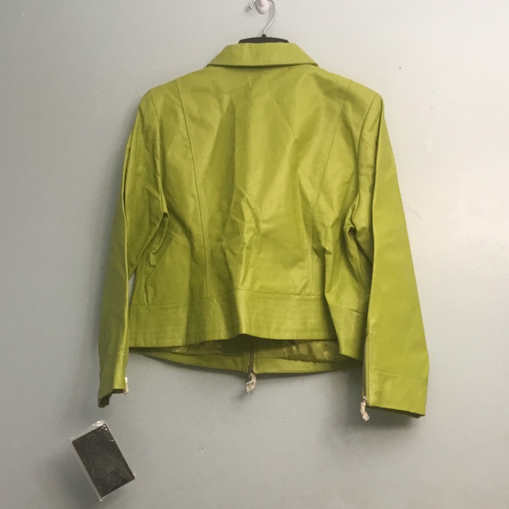 TERRY LEWIS Green Leather Cropped Jacket with Zipper - Picture 3 of 16